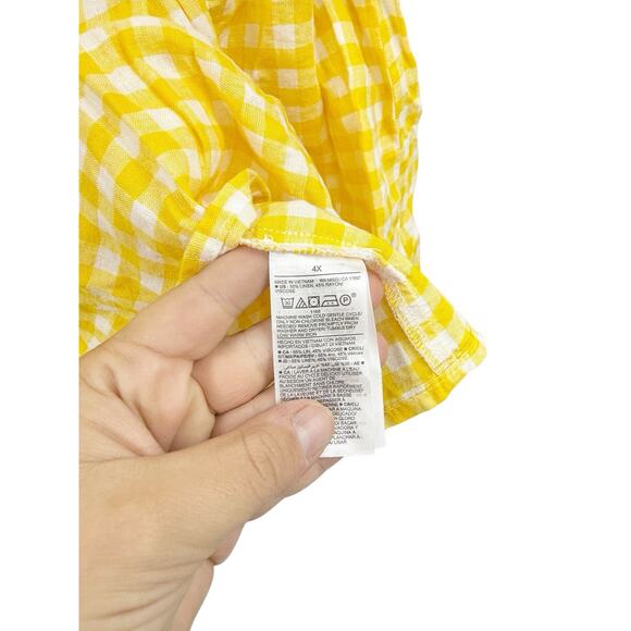 Old Navy Yellow Gingham Plaid Ruffle Tie Back Modest Linen Blend Top Womens 4XL - Picture 3 of 6